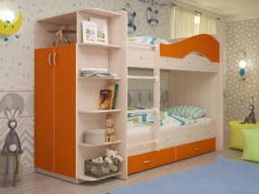 Кровать 2-х ярусная Мая с ящиками и шкафом на латофлексах оранж в Осе - osa.magazinmebel.ru | фото - изображение 1