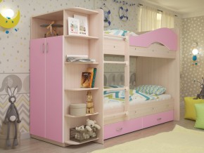 Кровать 2-х ярусная Мая с ящиками и шкафом на латофлексах розовый в Осе - osa.magazinmebel.ru | фото