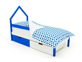 Кровать-домик мини Svogen с ящиками и бортиком сине-белый в Осе - osa.magazinmebel.ru | фото
