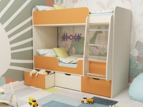 Кровать двухъярусная Малыш двойняшка дуб молочный-оранжевый в Осе - osa.magazinmebel.ru | фото