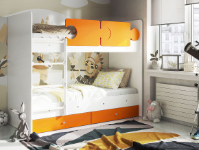 Кровать двухъярусная Тетрис латы с бортиками белый-оранжевый в Осе - osa.magazinmebel.ru | фото