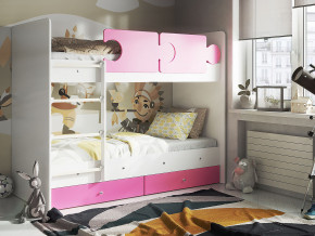 Кровать двухъярусная Тетрис латы с бортиками белый-розовый в Осе - osa.magazinmebel.ru | фото