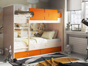 Кровать двухъярусная Тетрис латы с бортиками дуб млечный-оранжевый в Осе - osa.magazinmebel.ru | фото - изображение 1